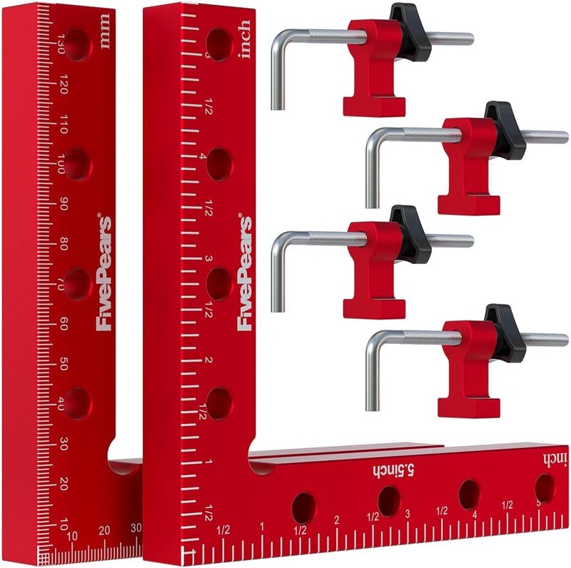 FIVEPEARS 2 Pack 90 degree positioning square clamps set for woodworking, 5.5" x 5.5"(14 x 14cm) aluminum precision right angle corner clamp for square picture frame tool box cabinet drawer and wood - Image 1